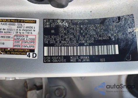 2004 Toyota Highlander V6 from USA, damaged, VIN JTEDP21A940033502